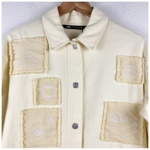 NWT Bloggers Favorite‎ Zara Overshirt Jacket w/ Embroidered Patches Size Medium - Picture 9 of 16